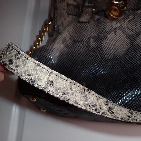 Michael Kors Ombré Hamilton Leather Snakeskin Embossed Satchel Shoulder Bag - Picture 5 of 15
